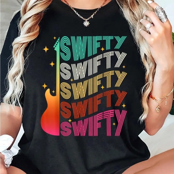Swifty Trendy Black Tee with Colorful Design New in Package ‼️🫶🏻🫶🏼🫶🏾🫶🏿🫶🏻 - Picture 1 of 2